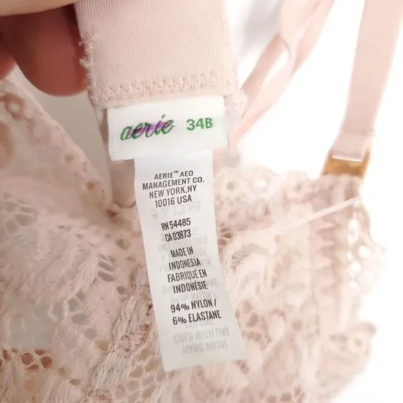 Aerie Bra Womens 34B Balconette Floral Lace Underwire Nude Beige Unpadded Sexy - Picture 7 of 8